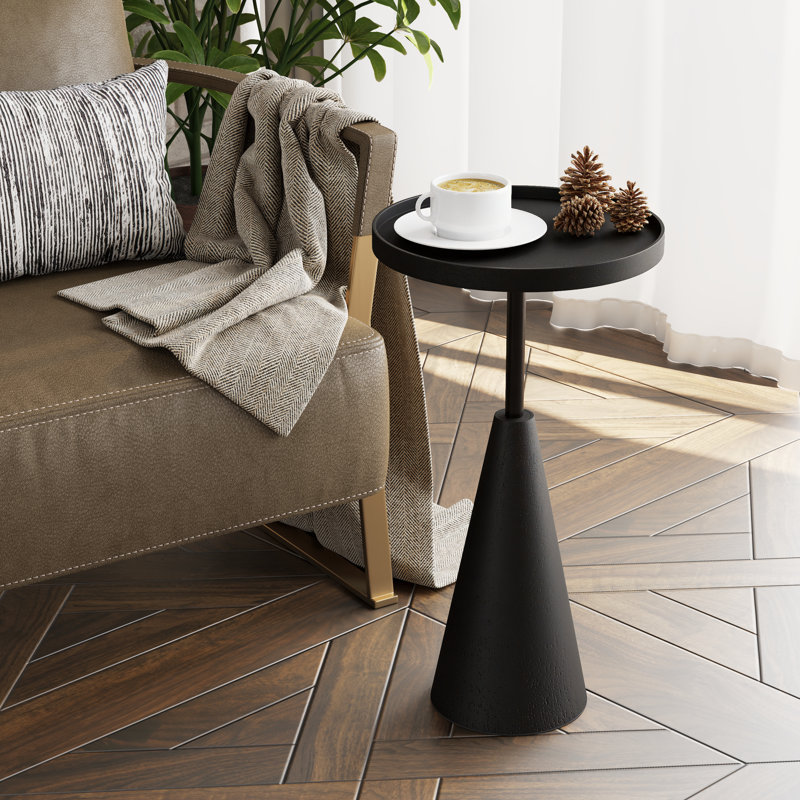 Modern Round Pedestal End Table With Raised Edge Tray Top