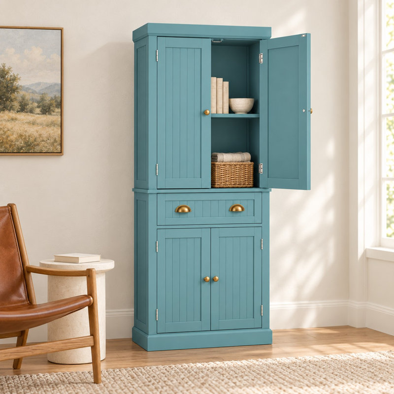 Armoire de cuisine de 172 cm de hauteur avec 4 tiroirs, salle à manger - Bleu lac, Lake Blue/67.7" H