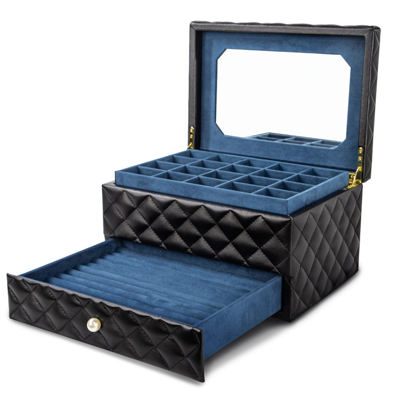 Boîte de rangement pour bijoux à 2 couches avec miroir