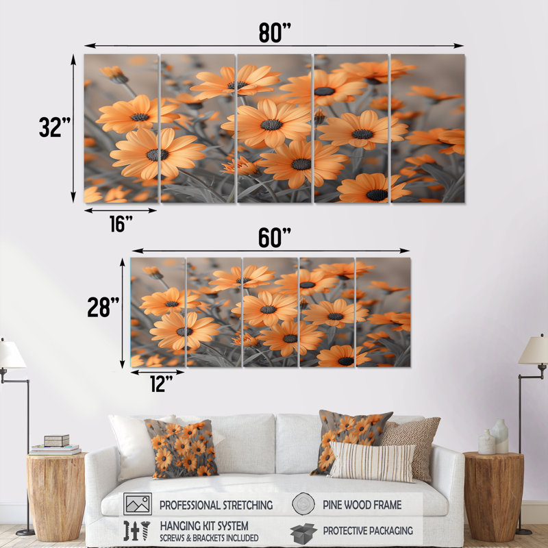 Ensemble de décorations murales marguerite jaune et noir, H 32 po x l 80 po
