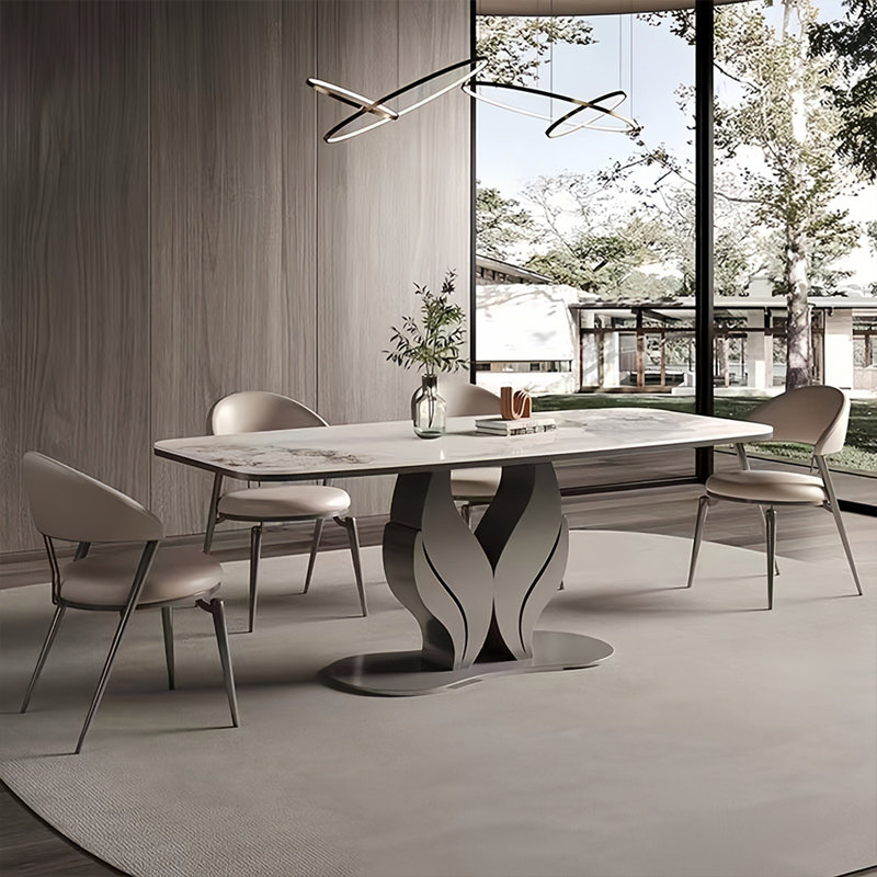 Modern Rectangular Rock Slab Dining Table Sets, 29.5"H x 55.1"L x 31.5"W