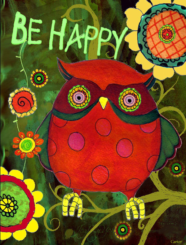 Soyez heureux oh oui hibou de polyester à 2 côtés 40 x 28 po. drapeau maison