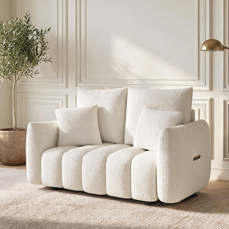 58''  Teddy Fabric Upholstered Loveseat, Beige White