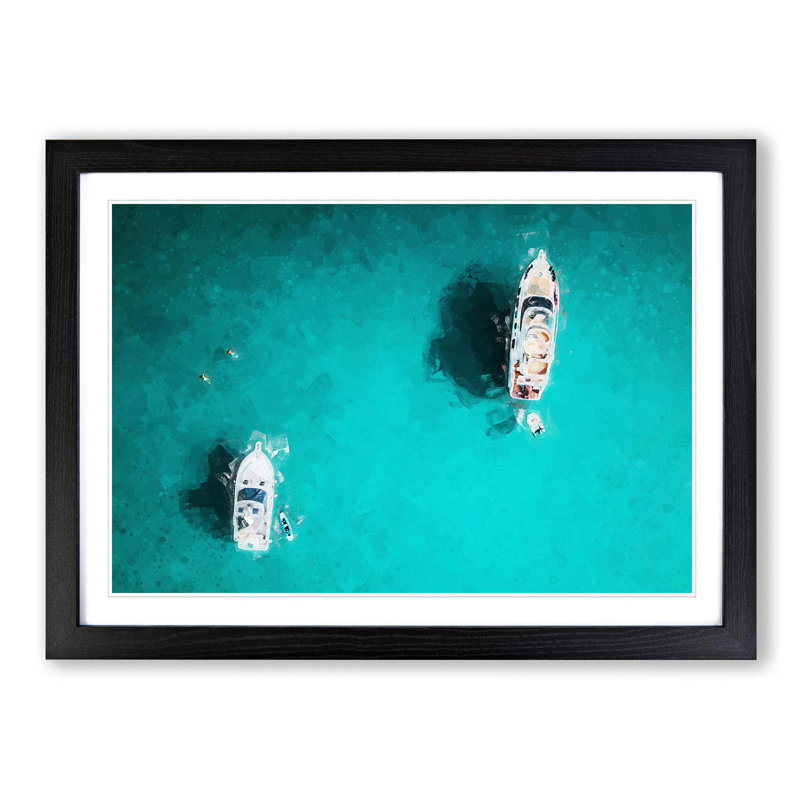 Two Yachts in Corsica in Abstract - Picture Frame Graphic Art Print, Black Framed, 36cm H x 48cm W x 2cm D
