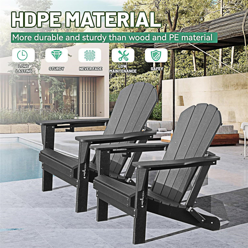 Ensemble de 2 chaises d'extérieur pliantes Adirondack, Gris