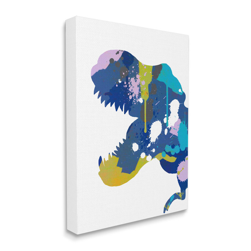 Abstract Blue and Multicolor Dinosaur Canvas Wall Art, 16 x 20