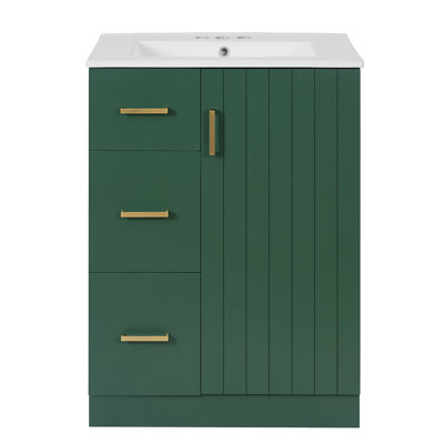 Meuble-lavabo moderne 24 po avec lavabo, petite armoire de lavabo avec 2 tiroirs et porte à fermeture douce, meuble-lavabo sous-comptoir avec tiroirs