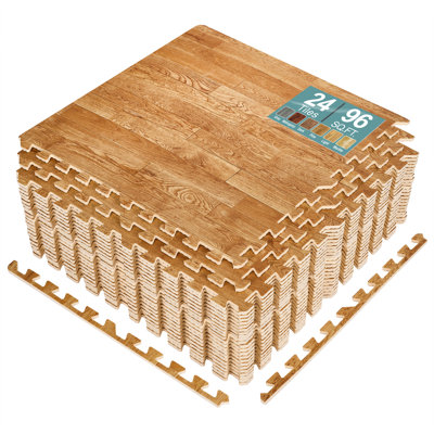 Sorbus Waterproof Wood Grain Foam Floor Tiles, 24 Tiles, 96 Sq Ft, Interlocking, Pine