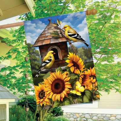 Goldfinches And Sunflowers House Flag