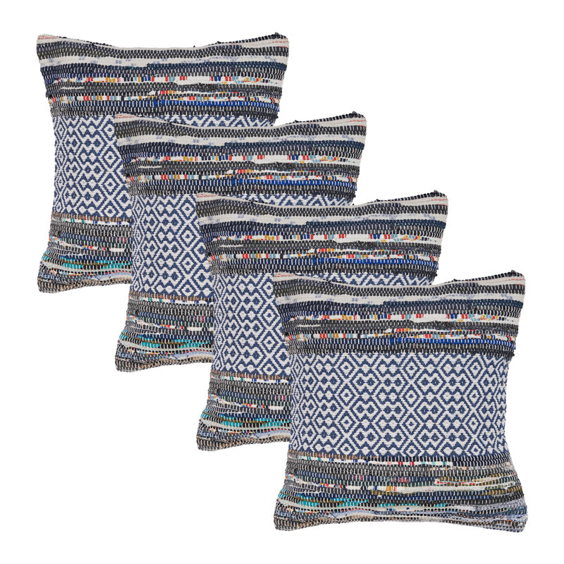 Ensemble de housses de coussin en mélange de coton à rayures bleues