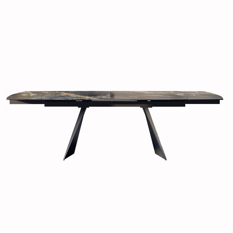 Moiser 65" to 94.5" Extendable Dining Table For 8-10 with Sintered Stone Top, Matte Black Gold Sand