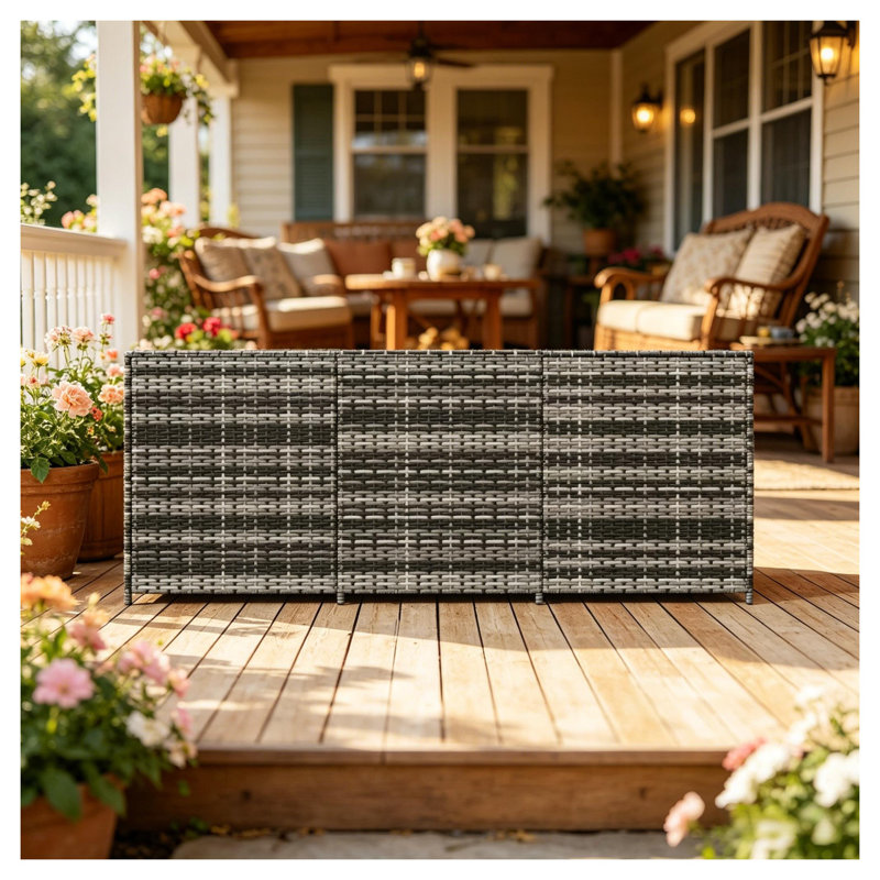 Grande boîte de rangement en rotin pour le rangement extérieur, contenant de patio imperméable de 71 pouces avec cadre en acier pour jouets de piscine et outils de jardin