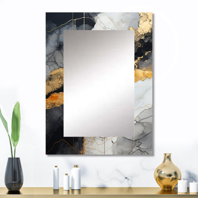 Minimalism Chrome Gold And Orange Poteries - Modern Rectangular Wall Mirror