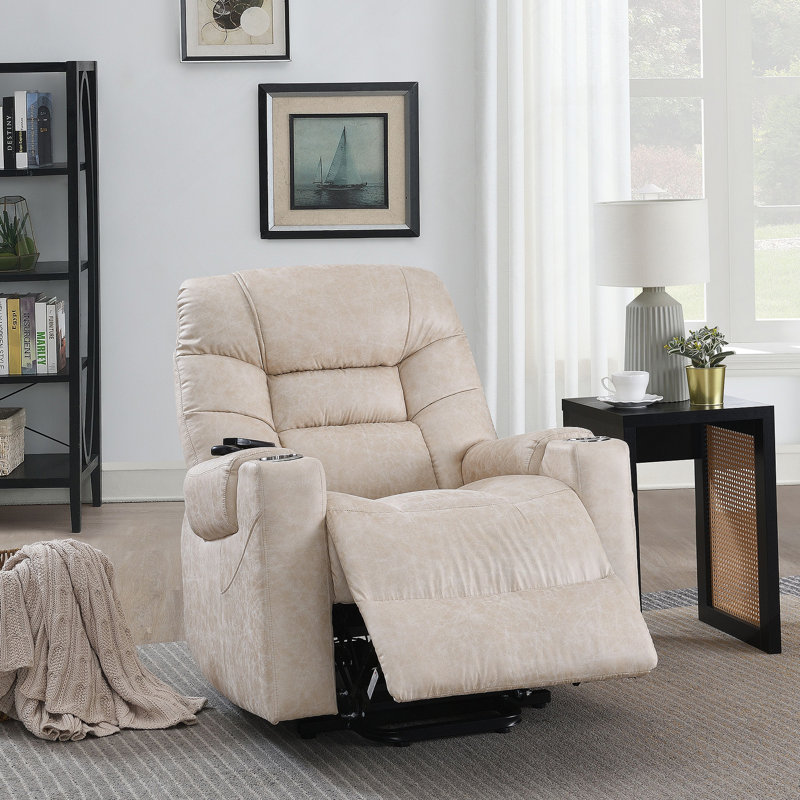 Nairi Ivory Leather Aire Power Motion Recliner with Lift, Heating & Massage Function