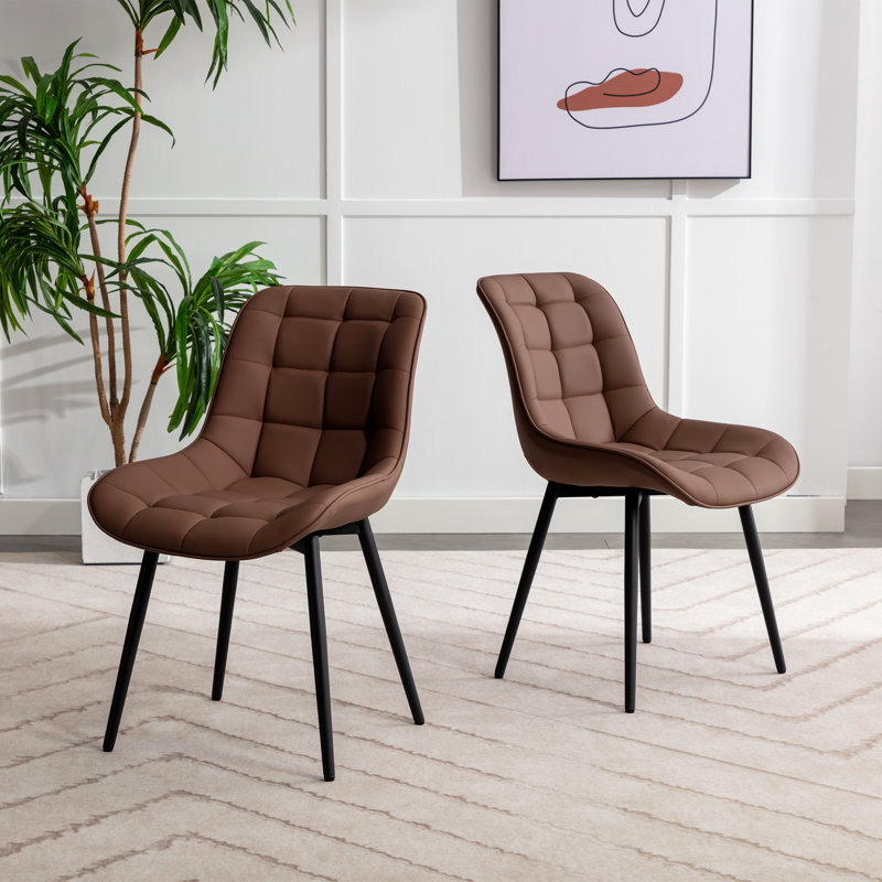 Ensemble de 2 chaises de salle à manger en cuir Seferina, Brun