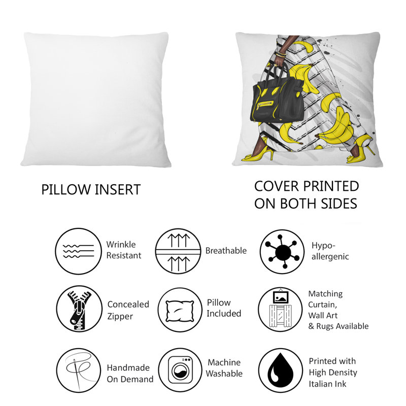 Robe avec imprimé banane et sac noir - Coussin décoratif à imprimé moderne