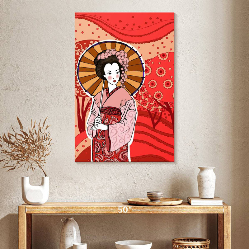 Geisha japonaise Leisha au printemps, H 39 po x l 26 po