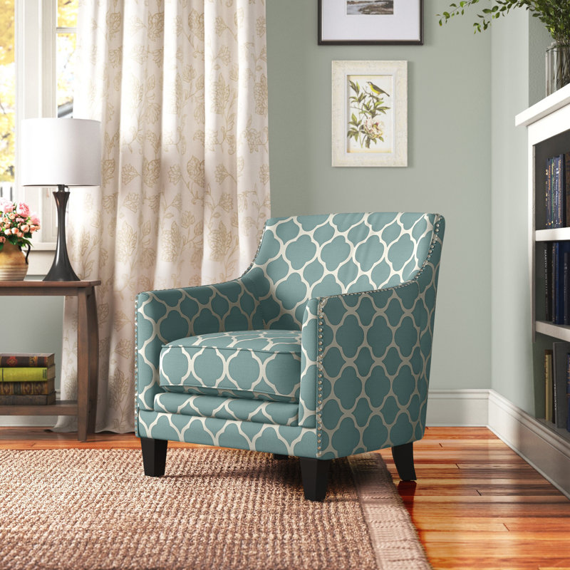 Galsworthy Upholstered Armchair, Patio Aqua Geometric