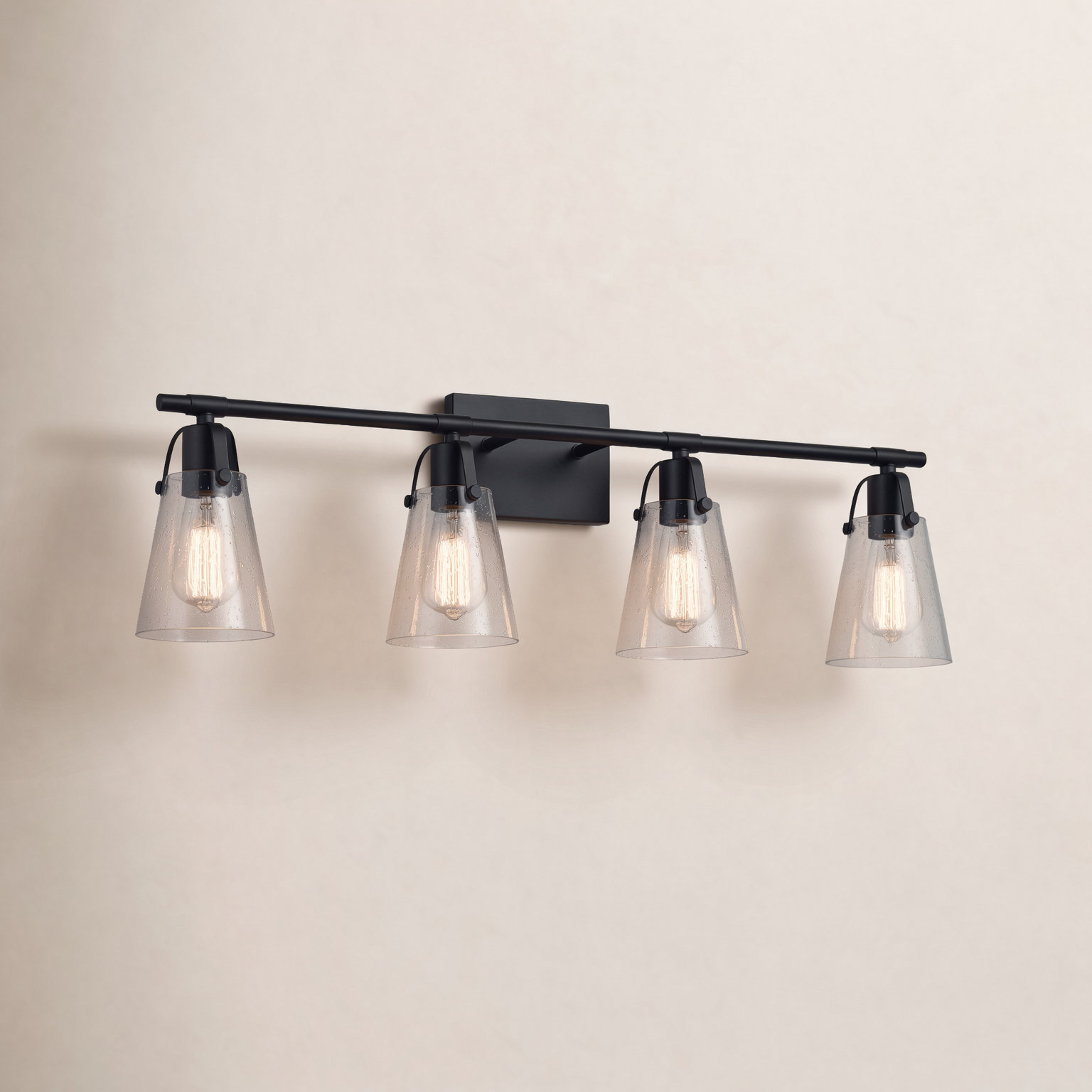 August Grove® 4-Light Seeded Glass Vanity Light, Matte Black, 4 Lights