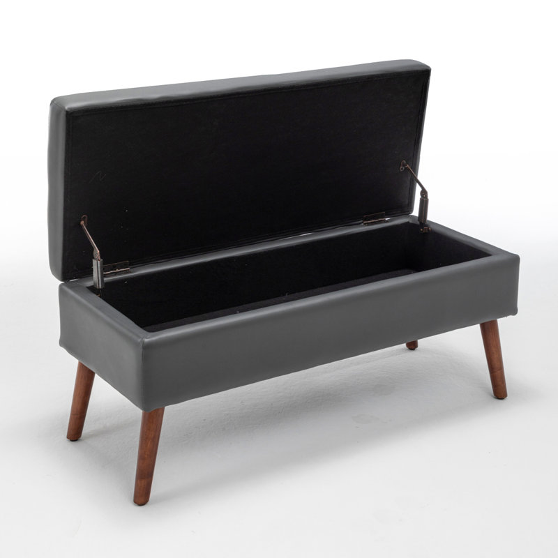 Storage Bench With Storage Bench For Bedroom End Of Bed Bench Foot Of Bed Bench Entryway Bench Storage Ottoman Bench 43.3" W X 17.7" Dark Grey Leather Bench