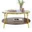 Table basse moderne à 2 niveaux en noyer avec plateau en verre et base dorée pour salon, 29,9 po