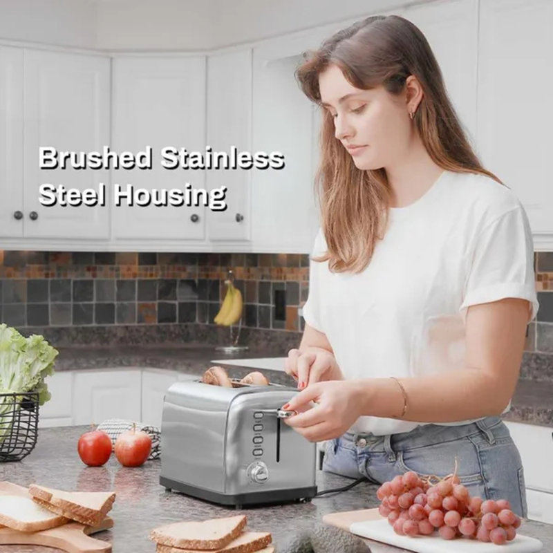 Grille-pain extra-large à 2 tranches, 7 nuances de grillage rapide de 900 W, acier inoxydable brossé pour le comptoir de cuisine
