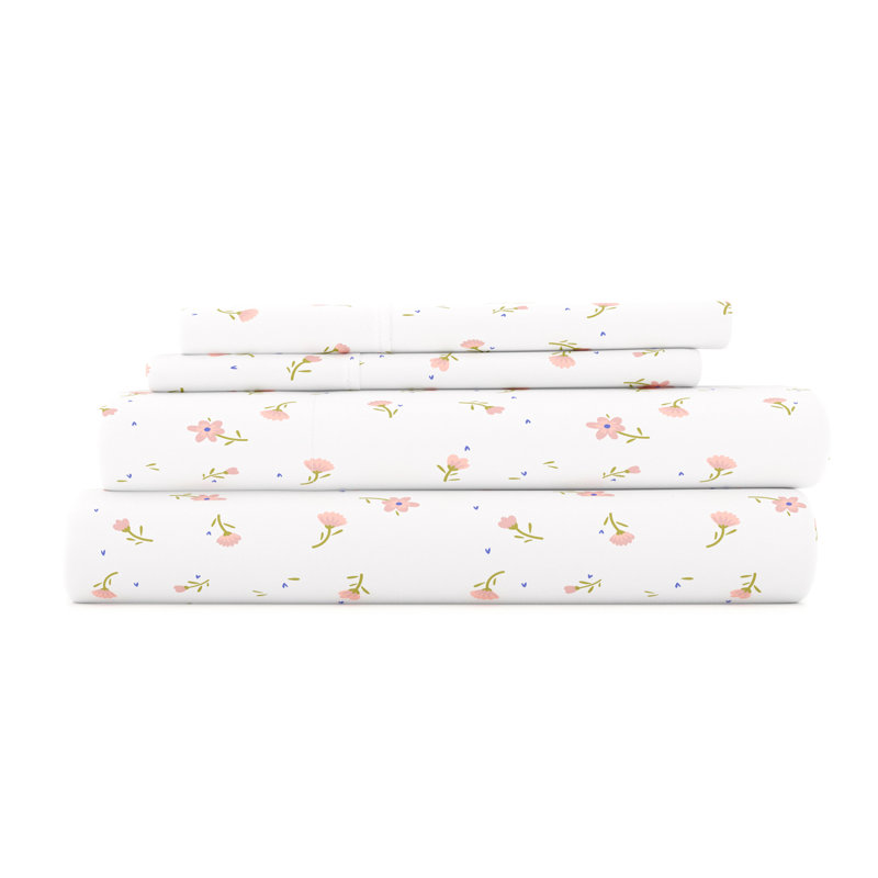 Twin Pink Floral Deep Pocket Cotton Microfiber Sheet Set