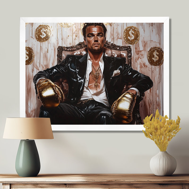 Loup de Wall Street noir - Boxer, Cadre simple blanc, H 34 po x l 44 po