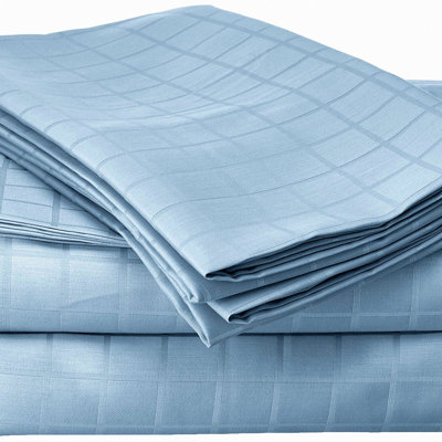 Sky Blue Dobby Cotton Deep Pocket Sheets - 6-Piece Set - Soft & Silky - Wrinkle-Resistant - Breathable - Luxurious Bedding - King Size - WPDO250SSKISK