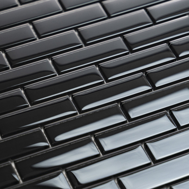 11.9"X 11.9" Polished Glass Brick Tile, Black