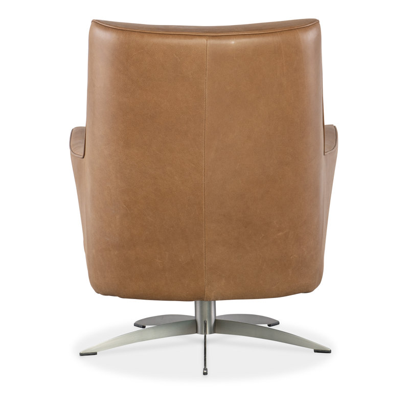 Denver Coffee Brown Leather Swivel Armchair with Metal Base