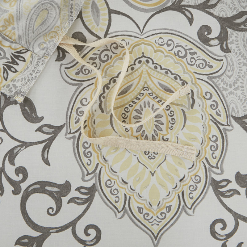 Yellow Full/Queen Cotton Floral Reversible Duvet Cover Set