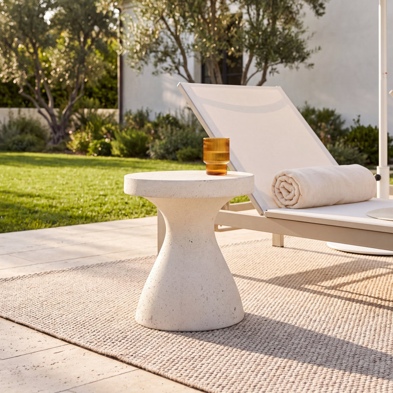 Dodger 15.75'' W Round Concrete Side Table, Textured White
