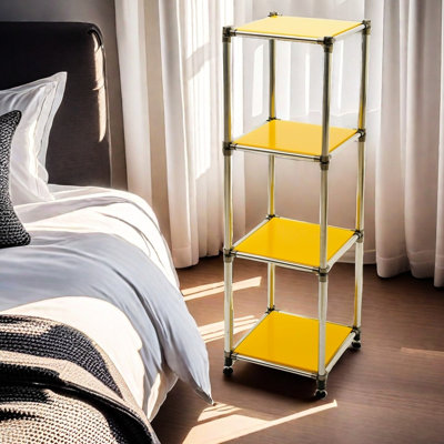 Étagère de rangement modulaire robuste en acier inoxydable jaune à 4 niveaux, 100 lb / tablette, H 48,4 po, l 13,92 po, P 15,32 po, excellente pour l'organisation du rangement intérieur et extérieur, 100 livres