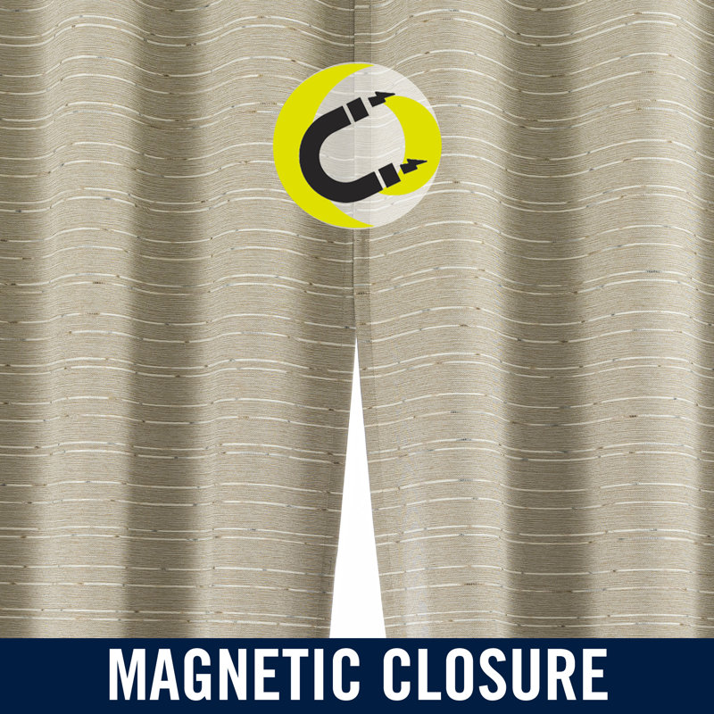 Dresden Slub Detail Magnetic Closure 100% Blackout Grommet Curtain Panel, Beige, 74" W x 84" L