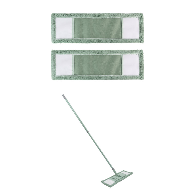 JVL Extended Microfibre Mop – Flat Floor Cleaner with Long Handle – Machine Washable & Reusable Cleaning Head – Green