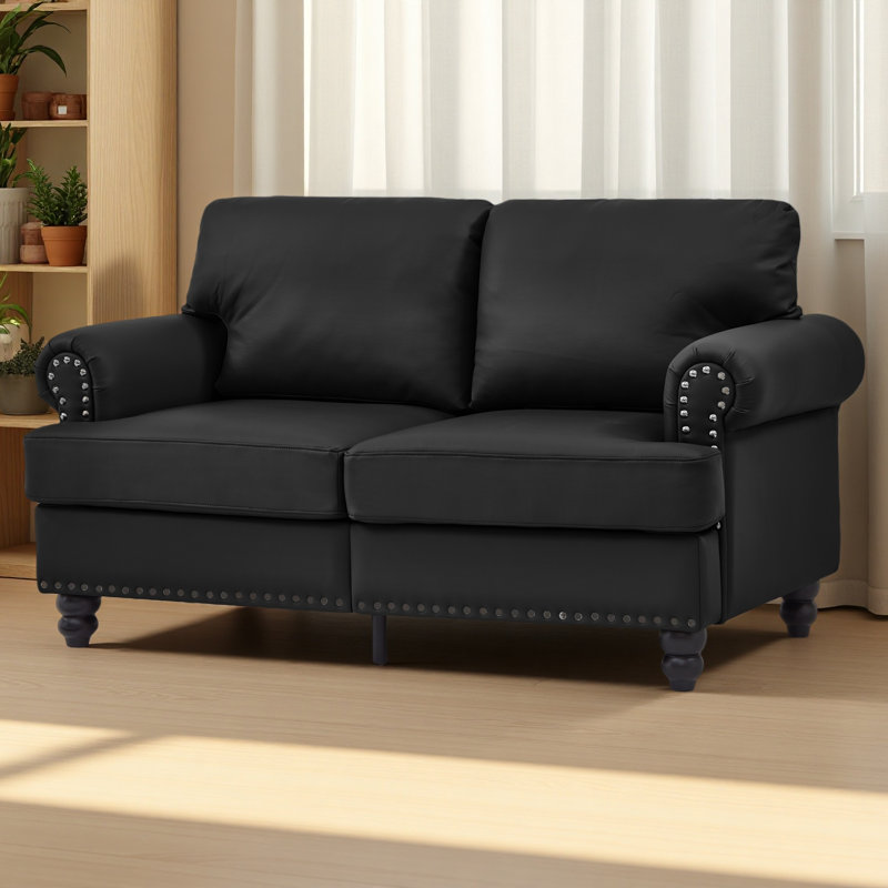 Canapé en cuir de vache de 59,5 po, Noir