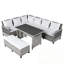 Ensemble de canapé modulaire en rotin de polyéthylène 5 pièces avec 2 tables d'appoint pliables, ensemble de mobilier de jardin en osier en forme de L avec table de salle à manger et banc, coussins-397946251