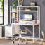 Bureau d'ordinateur blanc de 55 pouces avec rehausse, 2 tiroirs et tablettes ouvertes