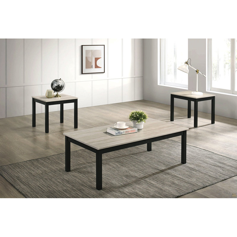 Ensemble de table 3 pièces 1 table basse 1 table de bout 2 pieds en marbre, Gris clair
