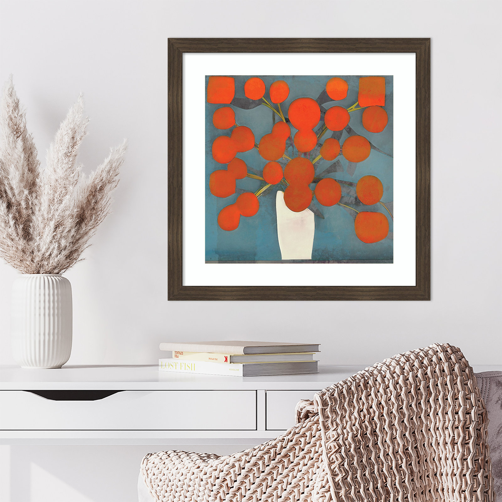 Abstract Orange Flowers Print by Elena Ray, Dark Brown, 22" H x 22" W