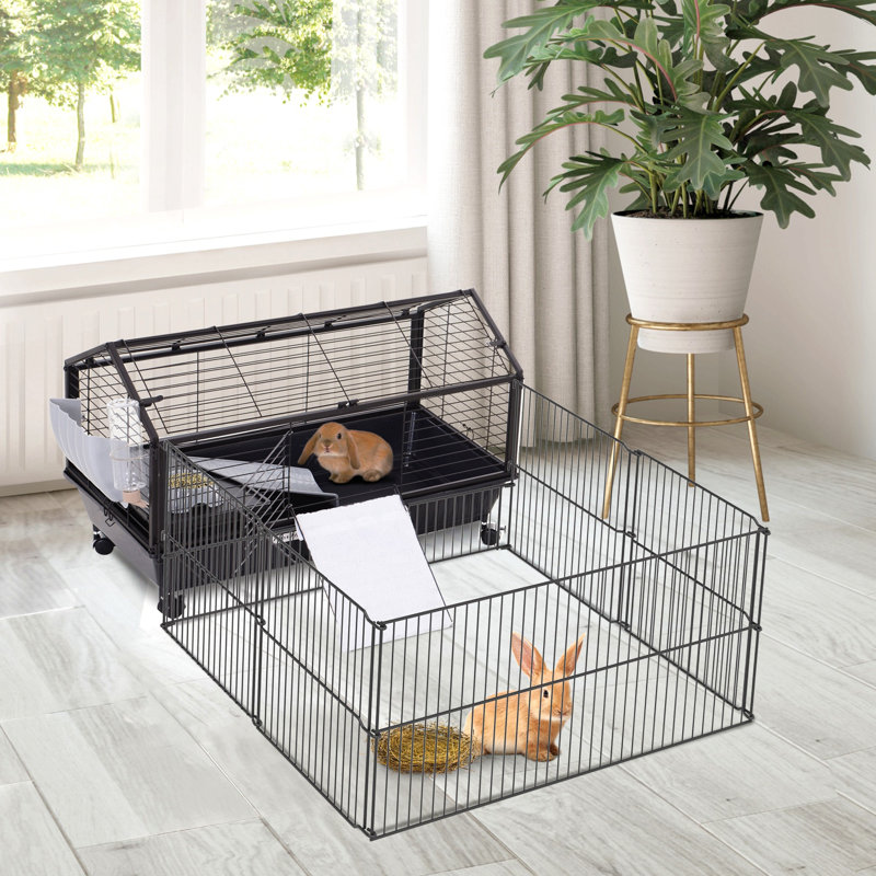 Cage pour petit parc avec roulettes, bouteille d'eau, L 35 po