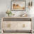 4-door Elegant Console Table With Natural Embossed Texture, Curved Edge And Metal Handles-1375472987