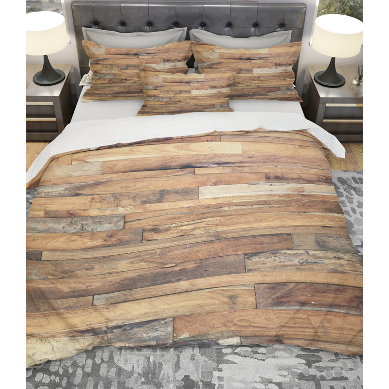 Ensemble de housse de couette en bois designart texture, Housse de couette très grand + 2 taies décoratives