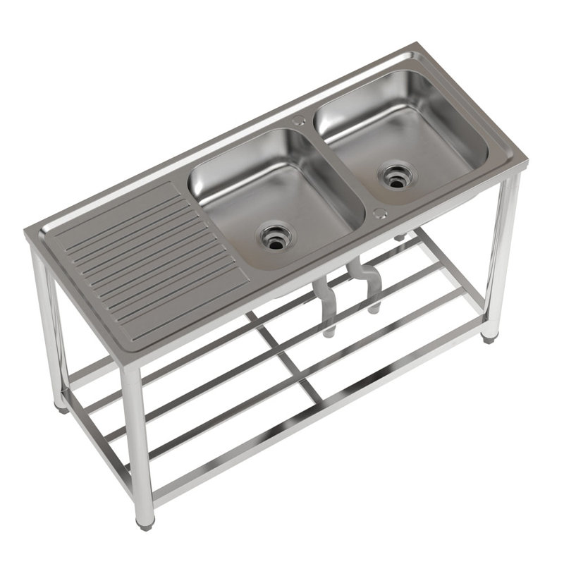 Borough Wharf 500mm W Single Bowl Stainless Steel Freestanding Kitchen Sink with 2 Faucet Holes