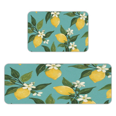 2-Piece Fresh Lemon & Bloom Kitchen Mats for Home