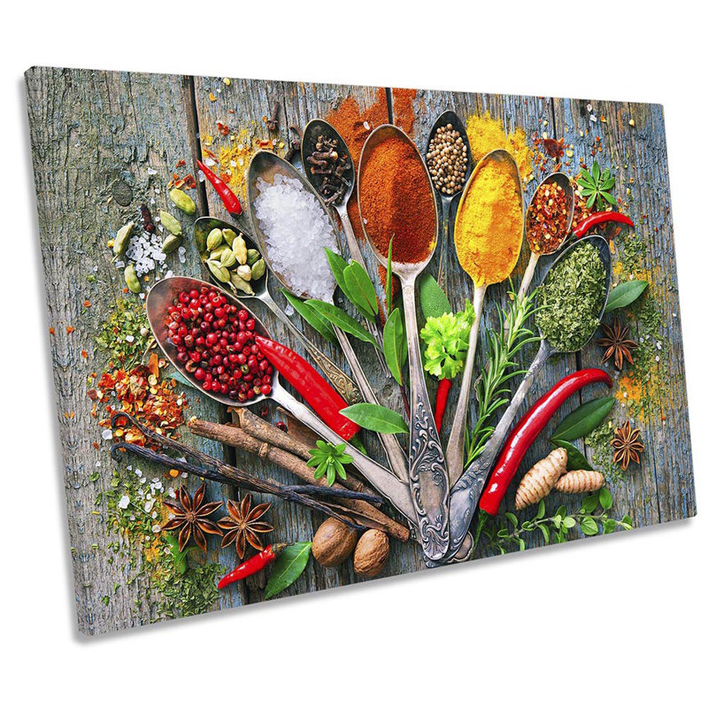 Z0996 Herbs And Spices Spoons - Wrapped Canvas Print, 61cm H x 91.4cm W x 4cm D