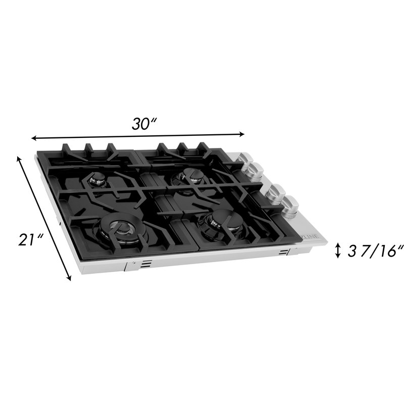 ZLINE 30 in. Gas Cooktop with 4 Burners and Porcelain Top, Black Porcelain