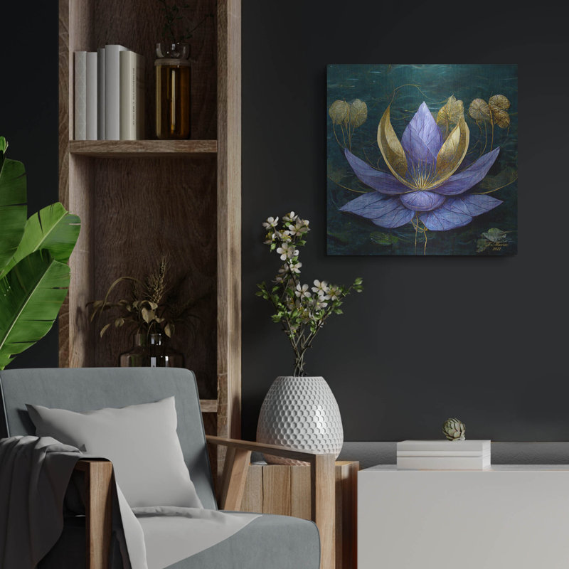 Lotus bleu doré par Tanya Mavric, H 24 po x l 24 po
