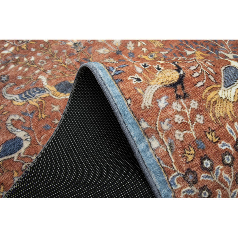 Burnt-Orange Birds Premium 1/4" Pile Ultra Soft Non-Slip Padded Backing Rug, Rectangle 8' x 10'